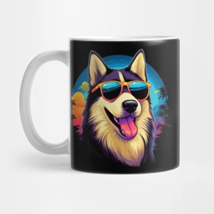 Retro Wave Husky Dog Shirt Mug